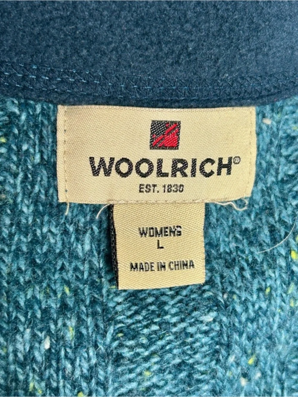 Vintage Woolrich Sweater Womens Large Wool Blend Quarter Zip Mock Neck Blue USA